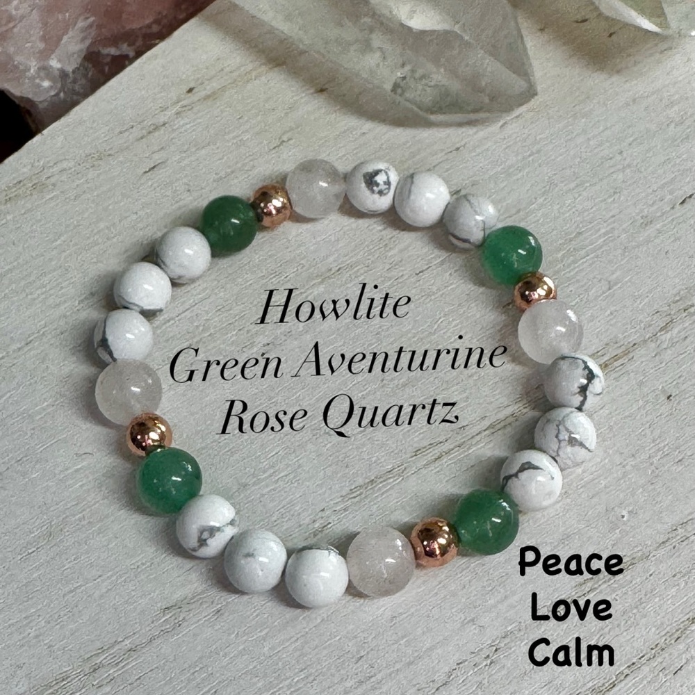 2/$35 - 8mm Howlite, Green Aventurine & Rose Quartz Gemstone Bracelet